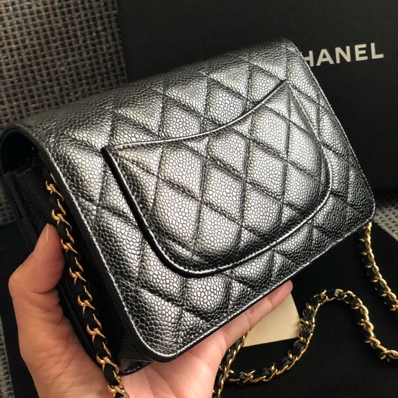 CHANEL Black Quieted Caviar Wallet On Chain Flap - Picture 2 of 8